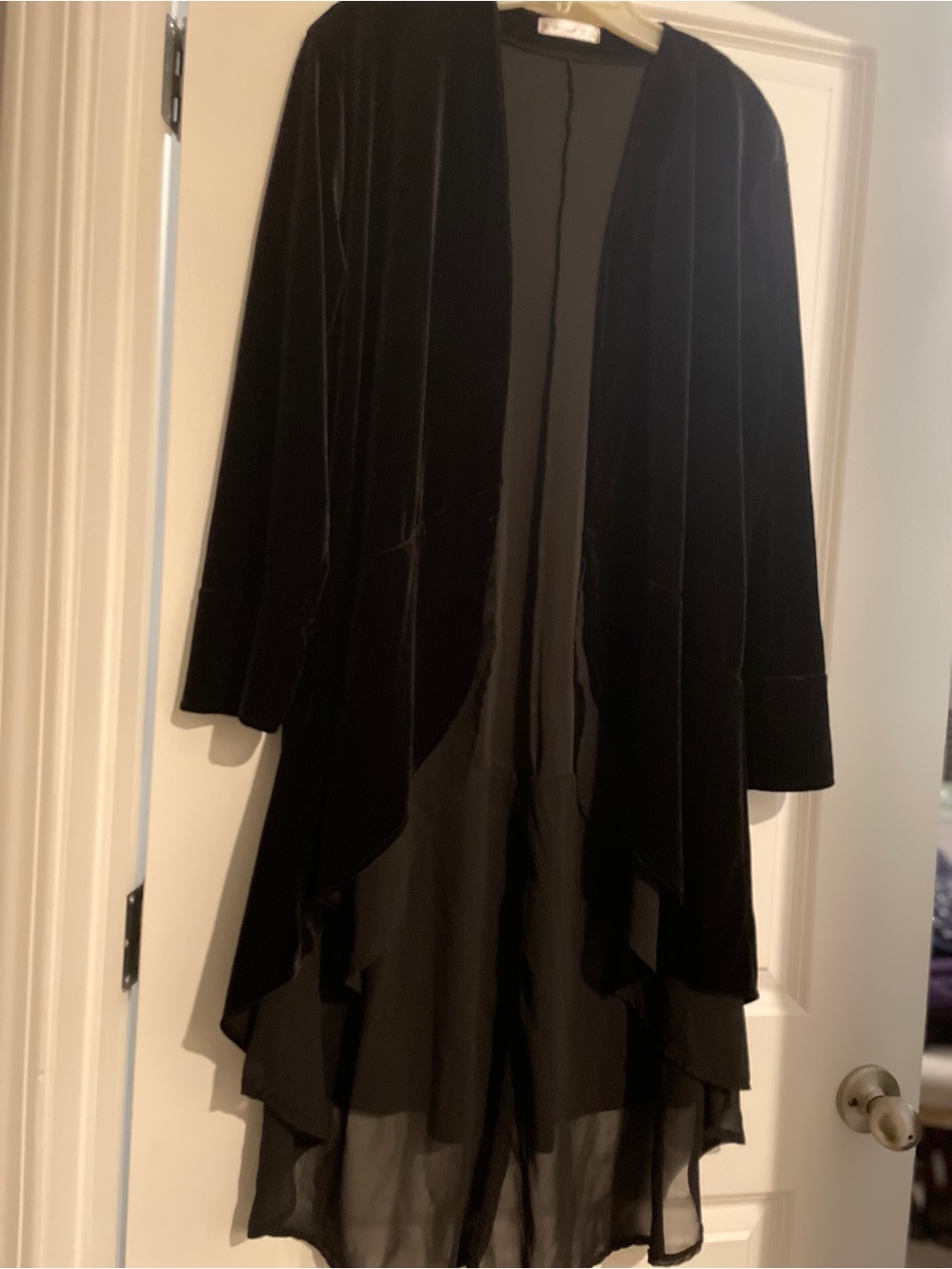 Vivimos Longline Velvet Duster Size XL Black Multi Fabric Boho Witchy Whimsigoth - Picture 14 of 14